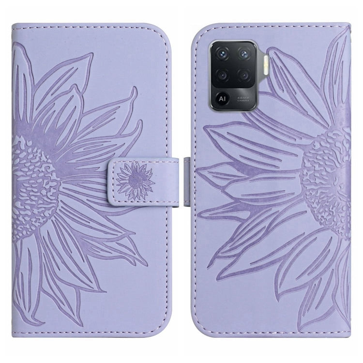 For OPPO A54 4G/A16 4G Skin Feel Sun Flower Pattern Flip Leather Phone Case with Lanyard