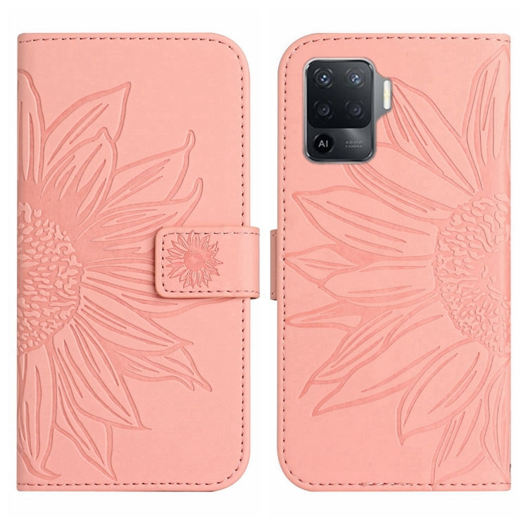 For OPPO A54 4G/A16 4G Skin Feel Sun Flower Pattern Flip Leather Phone Case with Lanyard