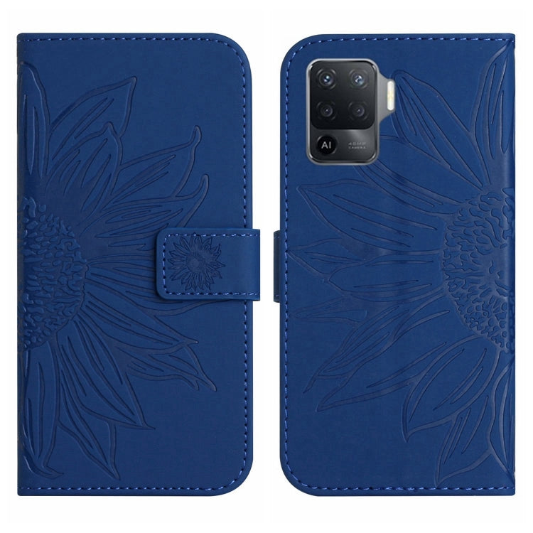For OPPO A54 4G/A16 4G Skin Feel Sun Flower Pattern Flip Leather Phone Case with Lanyard