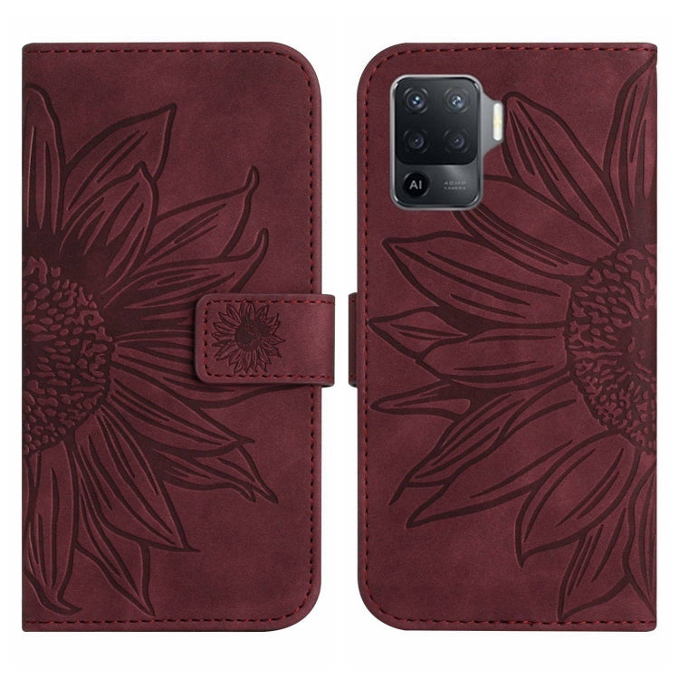 For OPPO A54 4G/A16 4G Skin Feel Sun Flower Pattern Flip Leather Phone Case with Lanyard