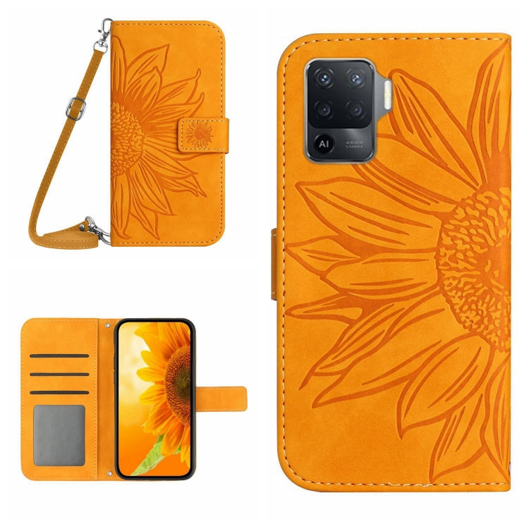 For OPPO A54 4G/A16 4G Skin Feel Sun Flower Pattern Flip Leather Phone Case with Lanyard