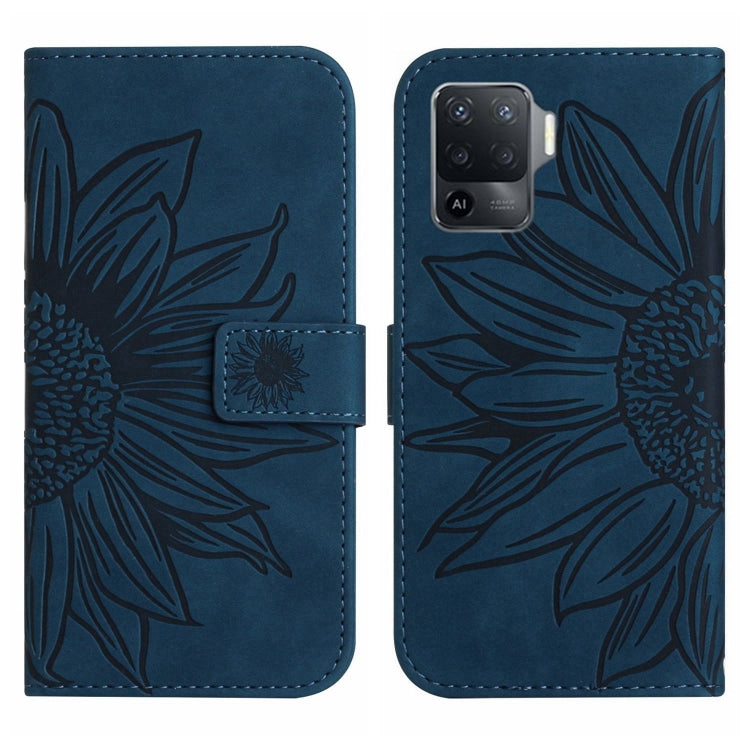 For OPPO A54 4G/A16 4G Skin Feel Sun Flower Pattern Flip Leather Phone Case with Lanyard