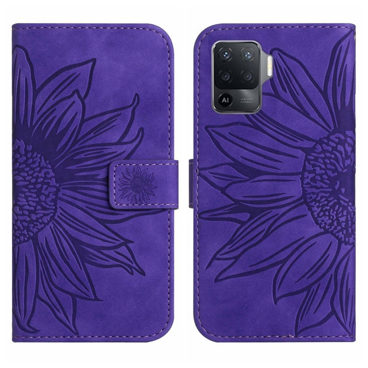 For OPPO A54 4G/A16 4G Skin Feel Sun Flower Pattern Flip Leather Phone Case with Lanyard