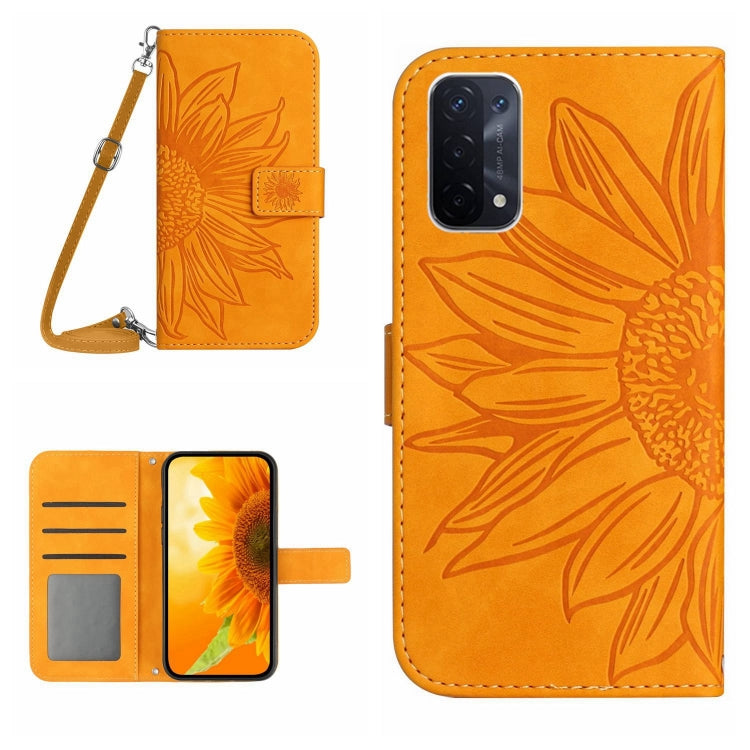 For OPPO A54 5G/A74 5G/A93 5G/A93S 5G Skin Feel Sun Flower Pattern Flip Leather Phone Case with Lanyard