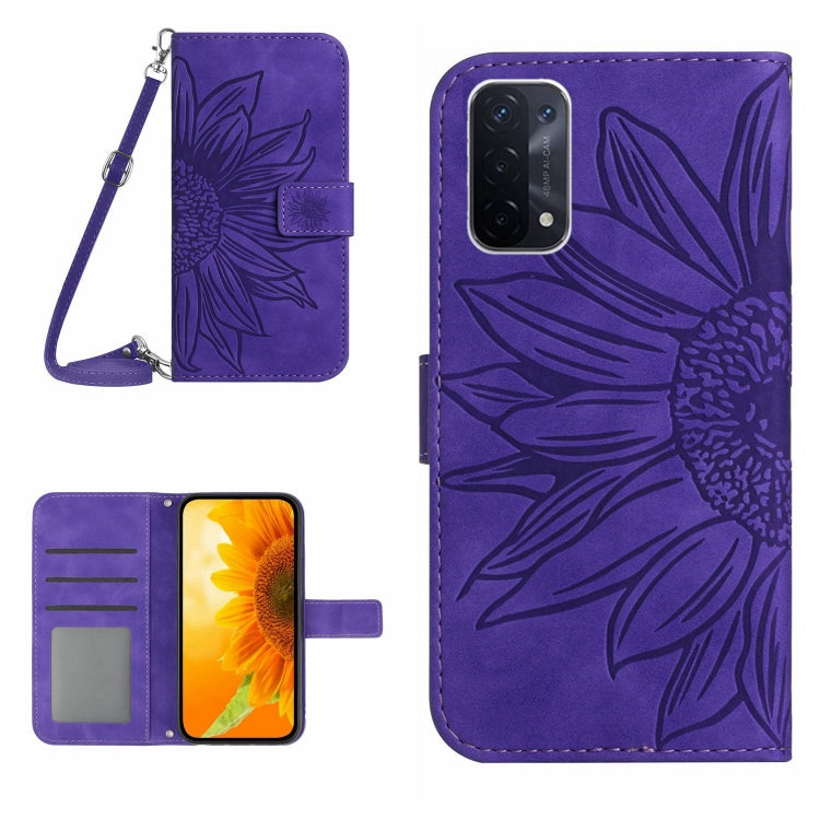 For OPPO A54 5G/A74 5G/A93 5G/A93S 5G Skin Feel Sun Flower Pattern Flip Leather Phone Case with Lanyard