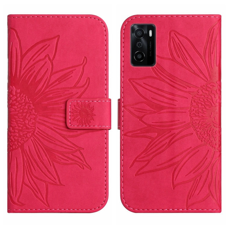 For OPPO A55S Japan Edition Skin Feel Sun Flower Pattern Flip Leather Phone Case with Lanyard