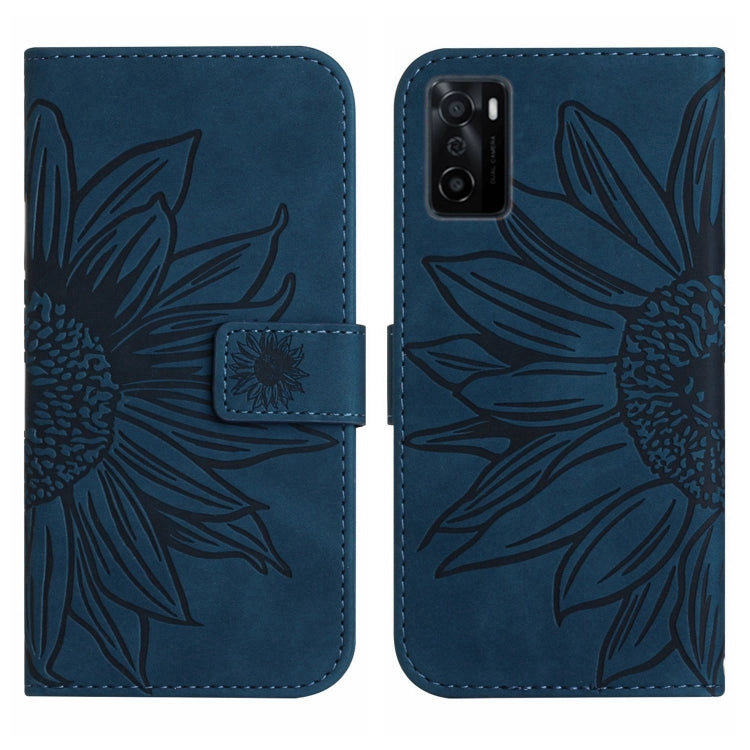 For OPPO A55S Japan Edition Skin Feel Sun Flower Pattern Flip Leather Phone Case with Lanyard