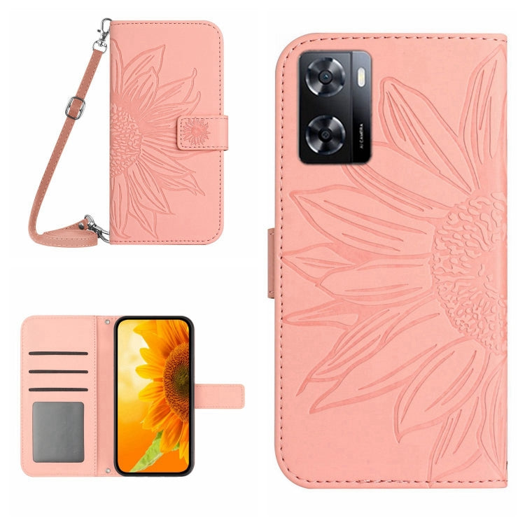 For OPPO A57 4G/A57 5G/A77 4G/A77 5G Skin Feel Sun Flower Pattern Flip Leather Phone Case with Lanyard