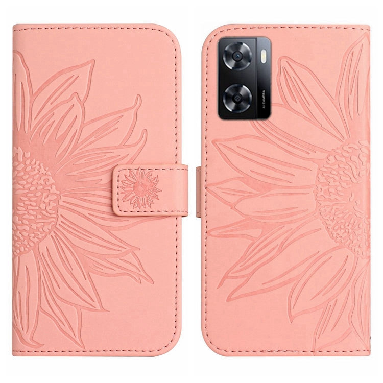 For OPPO A57 4G/A57 5G/A77 4G/A77 5G Skin Feel Sun Flower Pattern Flip Leather Phone Case with Lanyard