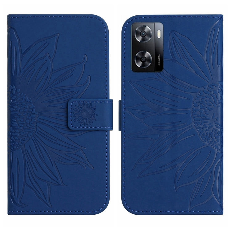 For OPPO A57 4G/A57 5G/A77 4G/A77 5G Skin Feel Sun Flower Pattern Flip Leather Phone Case with Lanyard