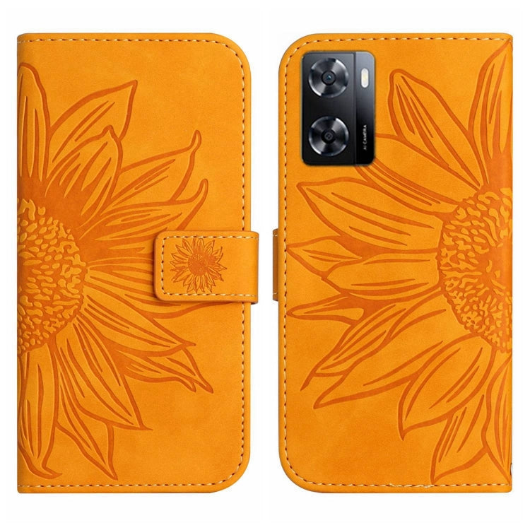 For OPPO A57 4G/A57 5G/A77 4G/A77 5G Skin Feel Sun Flower Pattern Flip Leather Phone Case with Lanyard