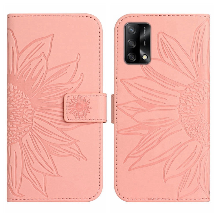 For OPPO A74 4G Skin Feel Sun Flower Pattern Flip Leather Phone Case with Lanyard