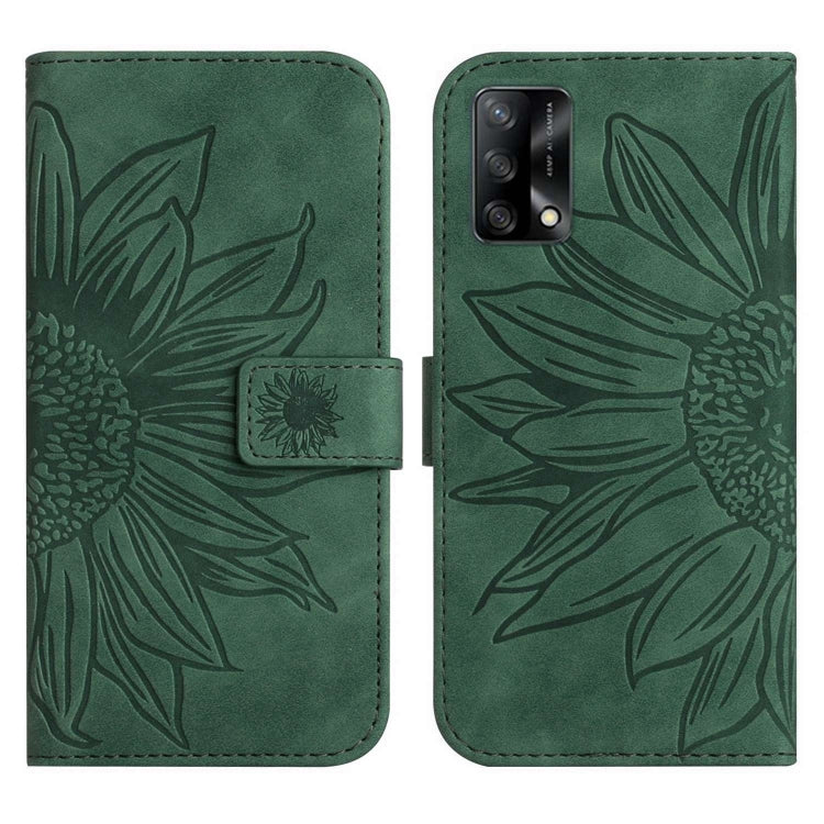 For OPPO A74 4G Skin Feel Sun Flower Pattern Flip Leather Phone Case with Lanyard