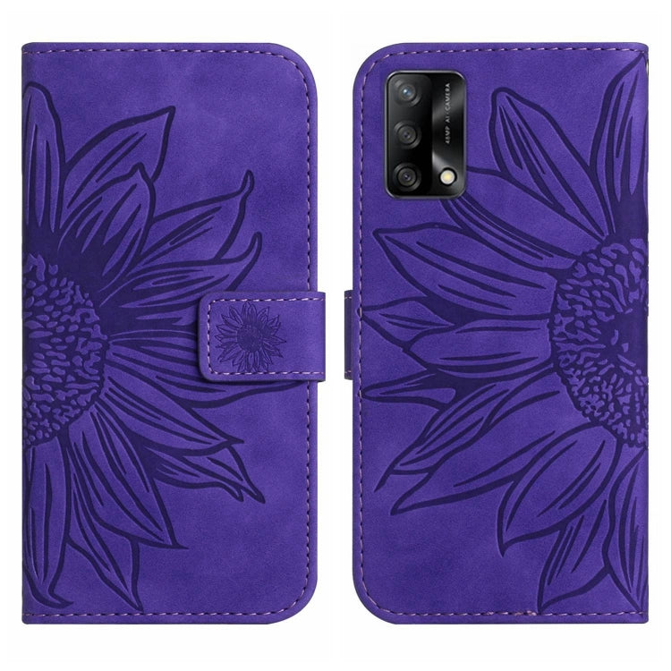 For OPPO A74 4G Skin Feel Sun Flower Pattern Flip Leather Phone Case with Lanyard