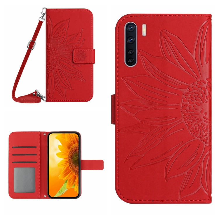 For OPPO A91/Reno3 4G Global Skin Feel Sun Flower Pattern Flip Leather Phone Case with Lanyard