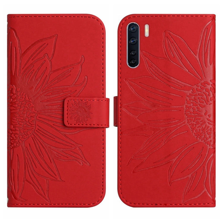 For OPPO A91/Reno3 4G Global Skin Feel Sun Flower Pattern Flip Leather Phone Case with Lanyard