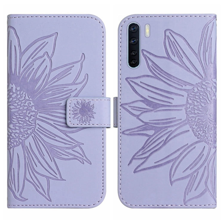 For OPPO A91/Reno3 4G Global Skin Feel Sun Flower Pattern Flip Leather Phone Case with Lanyard