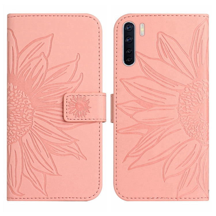 For OPPO A91/Reno3 4G Global Skin Feel Sun Flower Pattern Flip Leather Phone Case with Lanyard