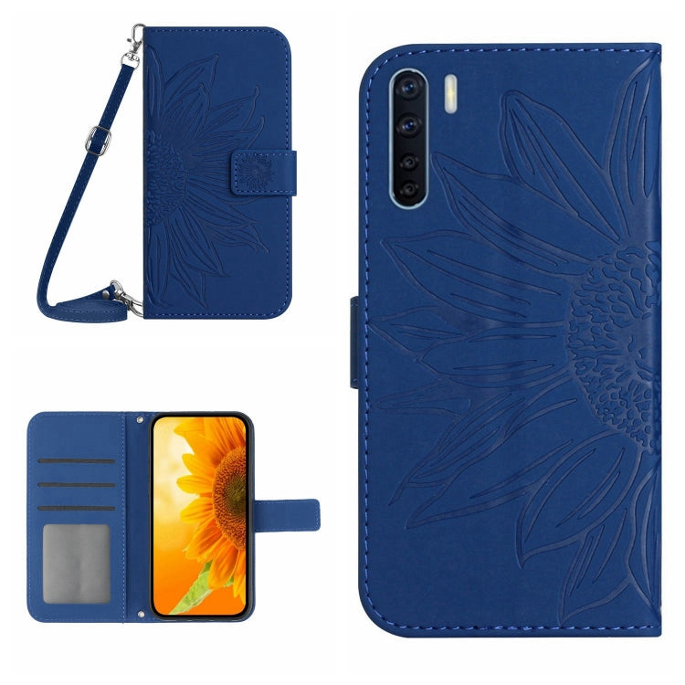 For OPPO A91/Reno3 4G Global Skin Feel Sun Flower Pattern Flip Leather Phone Case with Lanyard