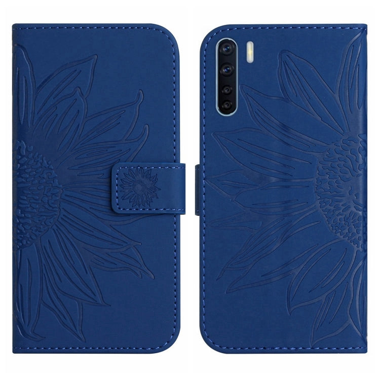 For OPPO A91/Reno3 4G Global Skin Feel Sun Flower Pattern Flip Leather Phone Case with Lanyard