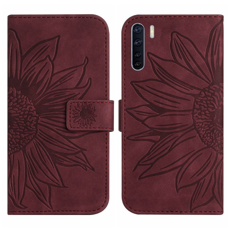 For OPPO A91/Reno3 4G Global Skin Feel Sun Flower Pattern Flip Leather Phone Case with Lanyard