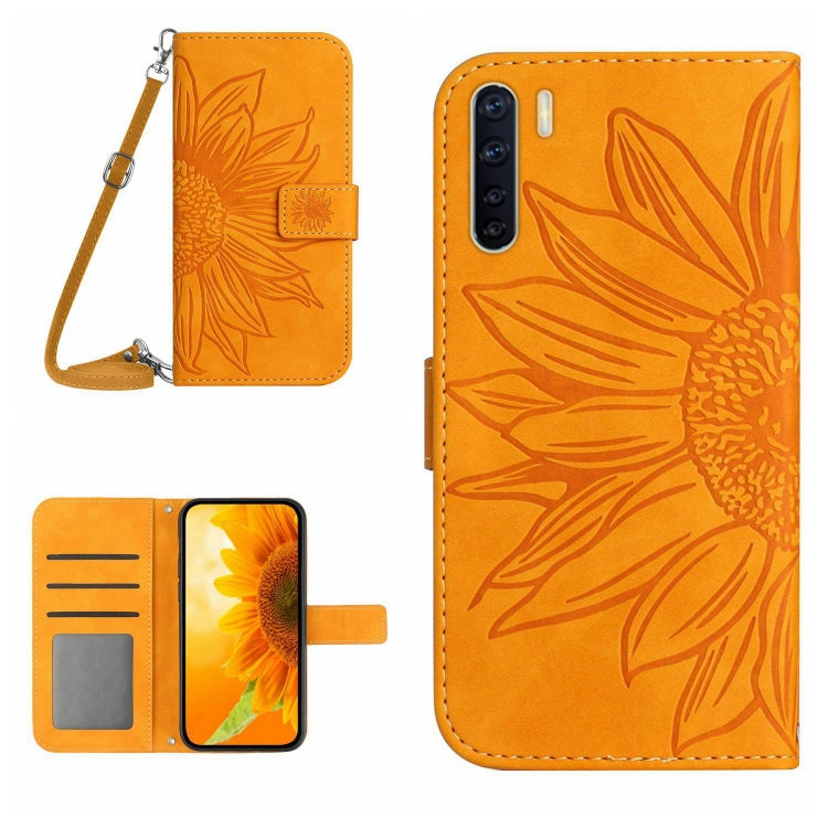 For OPPO A91/Reno3 4G Global Skin Feel Sun Flower Pattern Flip Leather Phone Case with Lanyard