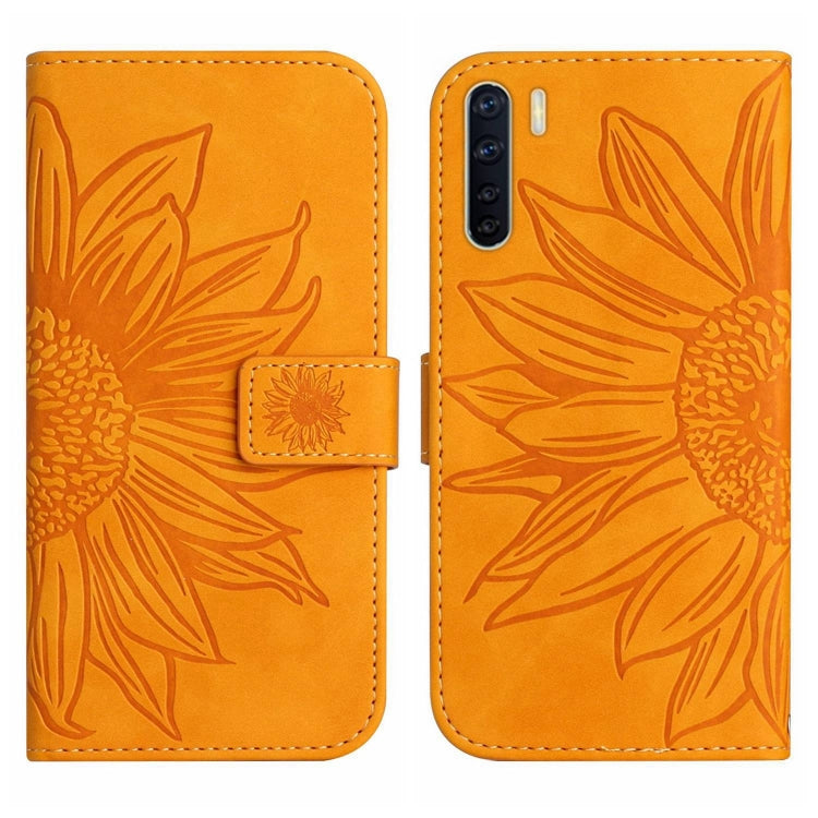 For OPPO A91/Reno3 4G Global Skin Feel Sun Flower Pattern Flip Leather Phone Case with Lanyard