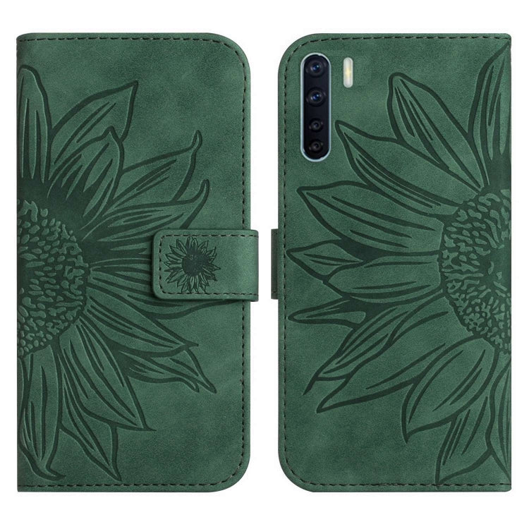 For OPPO A91/Reno3 4G Global Skin Feel Sun Flower Pattern Flip Leather Phone Case with Lanyard