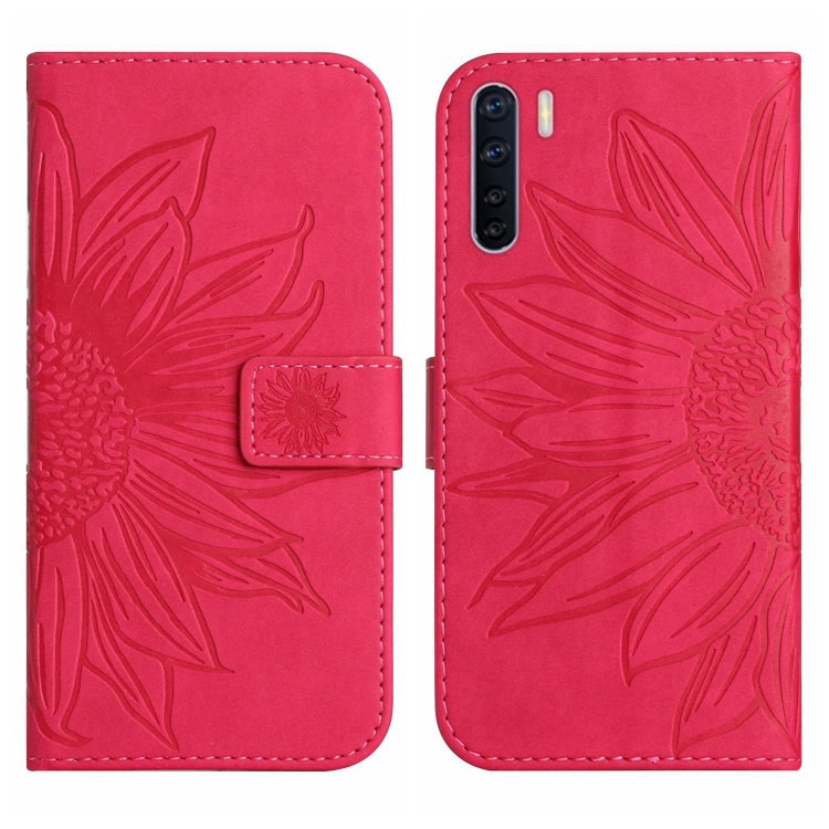 For OPPO A91/Reno3 4G Global Skin Feel Sun Flower Pattern Flip Leather Phone Case with Lanyard