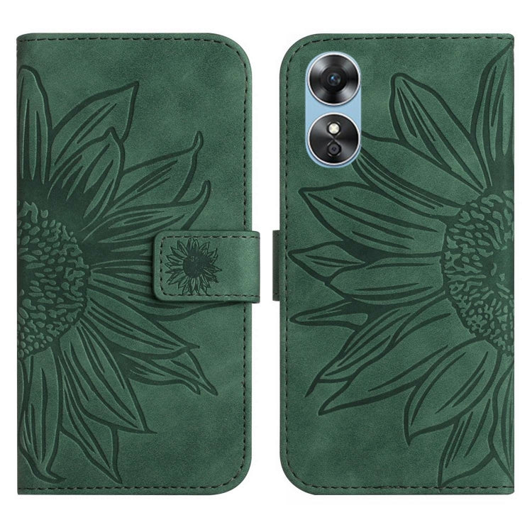 For OPPO A17 Skin Feel Sun Flower Pattern Flip Leather Phone Case with Lanyard
