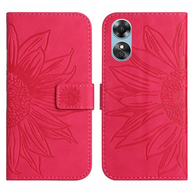 For OPPO A17 Skin Feel Sun Flower Pattern Flip Leather Phone Case with Lanyard