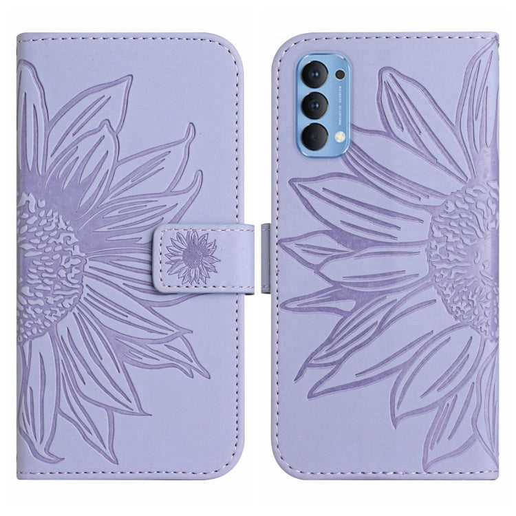 For OPPO Reno4 5G Skin Feel Sun Flower Pattern Flip Leather Phone Case with Lanyard