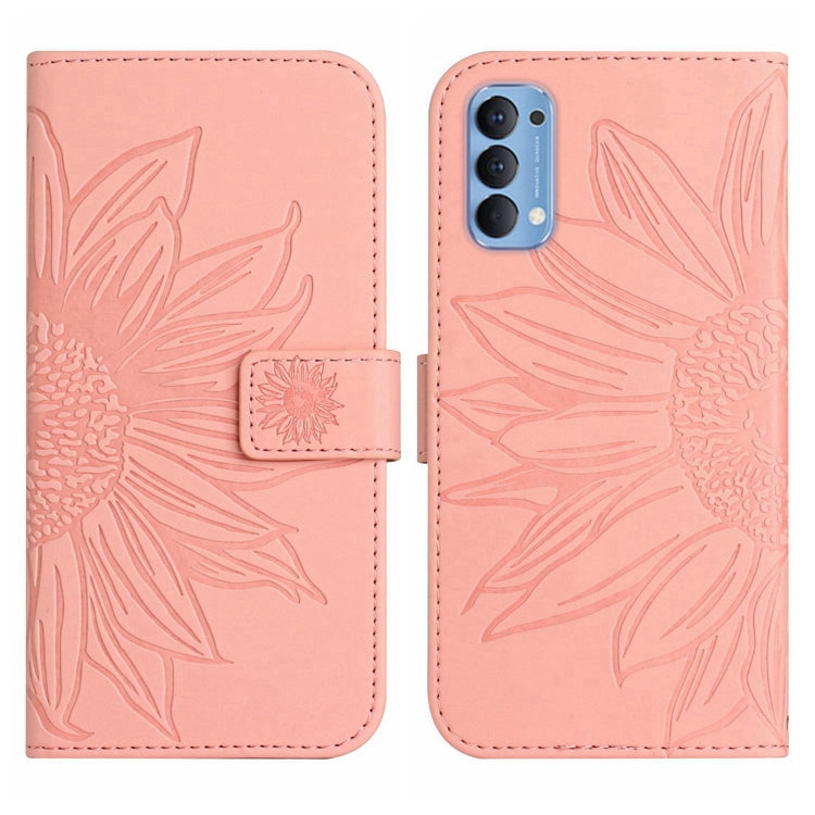For OPPO Reno4 5G Skin Feel Sun Flower Pattern Flip Leather Phone Case with Lanyard