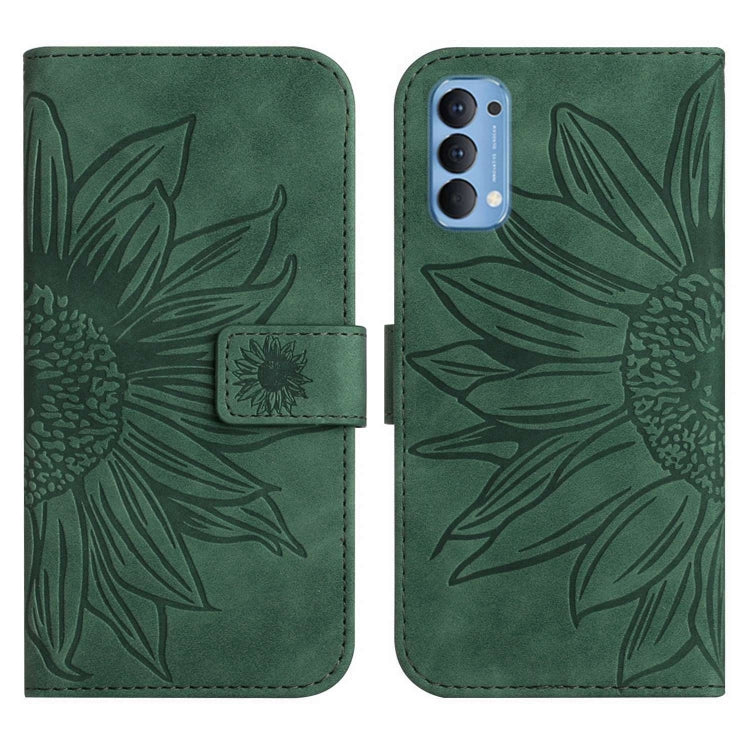 For OPPO Reno4 5G Skin Feel Sun Flower Pattern Flip Leather Phone Case with Lanyard