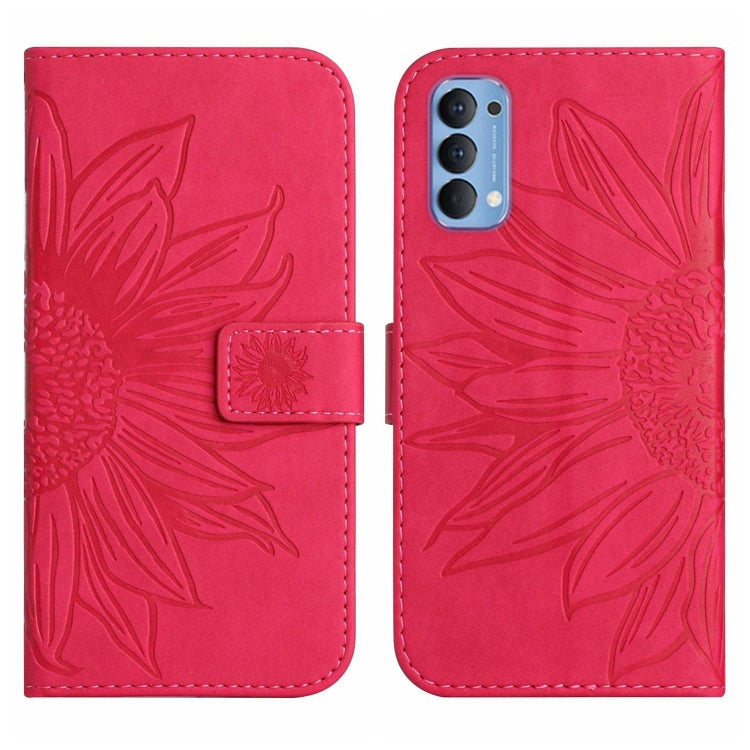 For OPPO Reno4 5G Skin Feel Sun Flower Pattern Flip Leather Phone Case with Lanyard