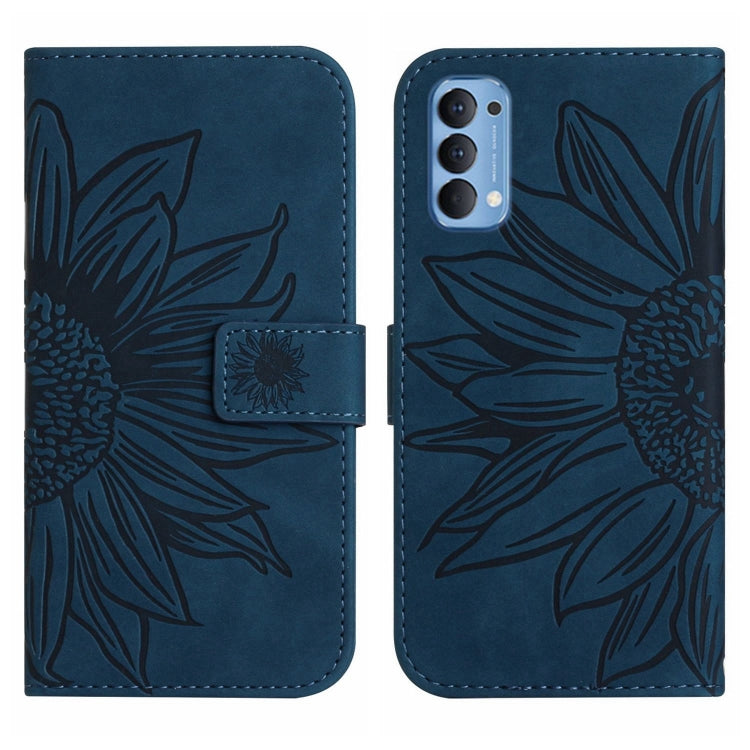 For OPPO Reno4 5G Skin Feel Sun Flower Pattern Flip Leather Phone Case with Lanyard