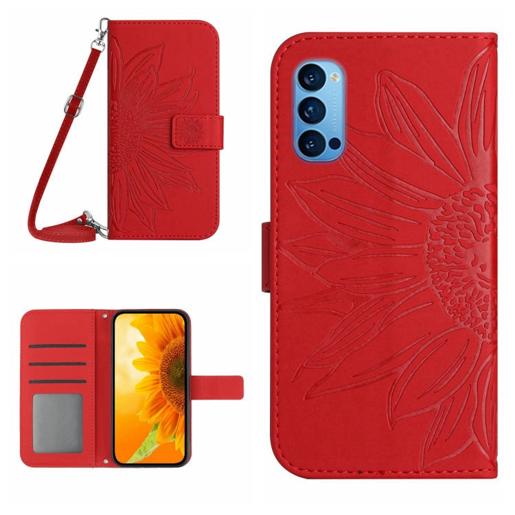 For OPPO Reno4 Pro 5G Skin Feel Sun Flower Pattern Flip Leather Phone Case with Lanyard