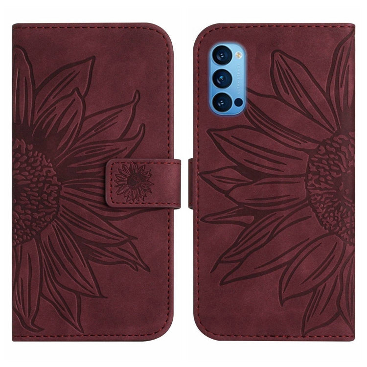 For OPPO Reno4 Pro 5G Skin Feel Sun Flower Pattern Flip Leather Phone Case with Lanyard