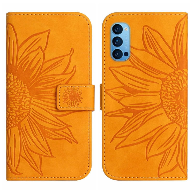 For OPPO Reno4 Pro 5G Skin Feel Sun Flower Pattern Flip Leather Phone Case with Lanyard