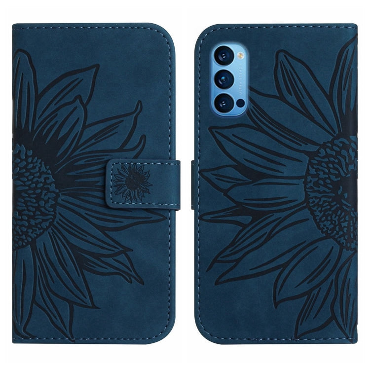For OPPO Reno4 Pro 5G Skin Feel Sun Flower Pattern Flip Leather Phone Case with Lanyard