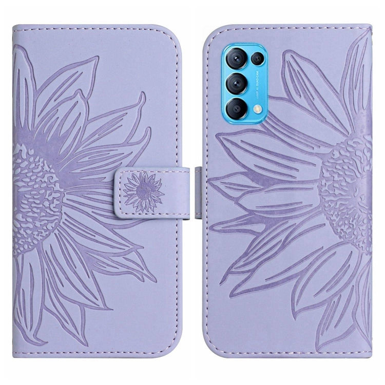 For OPPO Reno5 5G/Find X3 Lite Skin Feel Sun Flower Pattern Flip Leather Phone Case with Lanyard