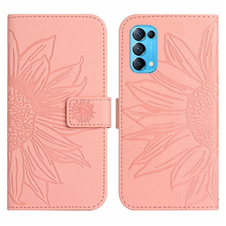 For OPPO Reno5 Pro 5G Skin Feel Sun Flower Pattern Flip Leather Phone Case with Lanyard
