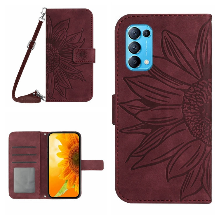 For OPPO Reno5 Pro 5G Skin Feel Sun Flower Pattern Flip Leather Phone Case with Lanyard