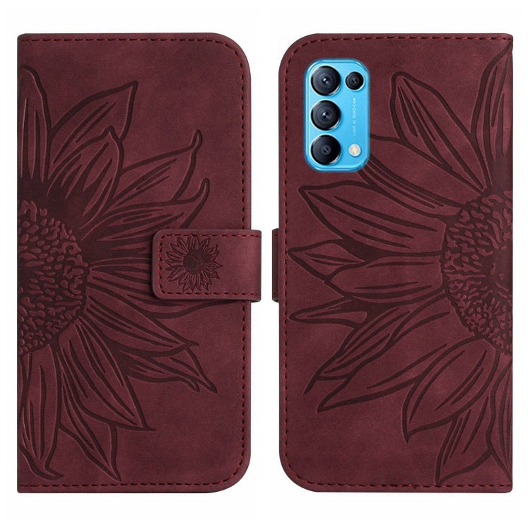 For OPPO Reno5 Pro 5G Skin Feel Sun Flower Pattern Flip Leather Phone Case with Lanyard