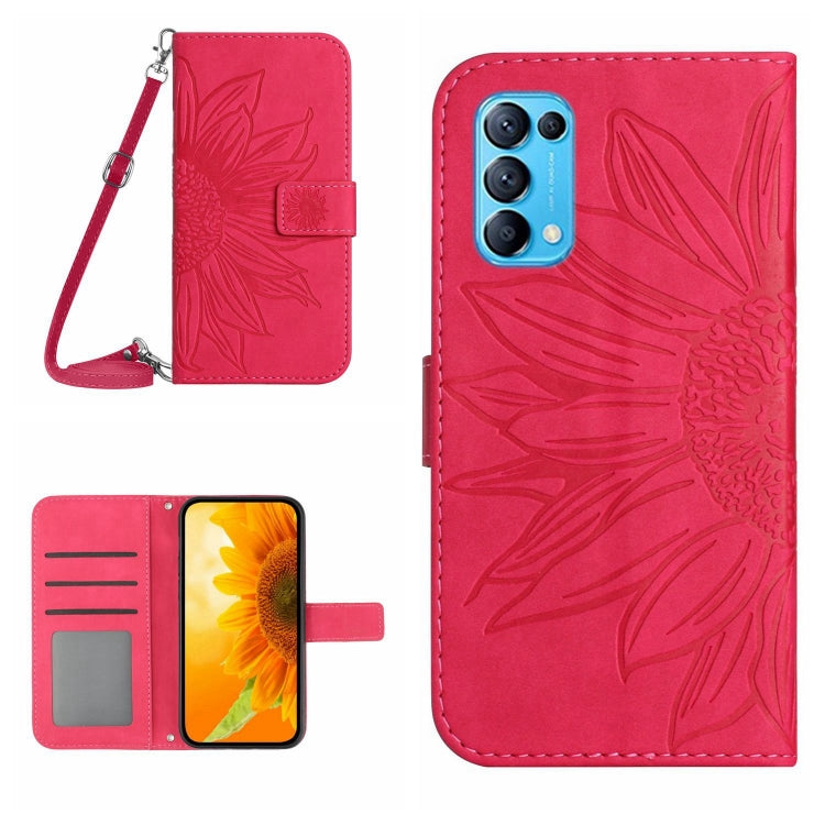 For OPPO Reno5 Pro 5G Skin Feel Sun Flower Pattern Flip Leather Phone Case with Lanyard
