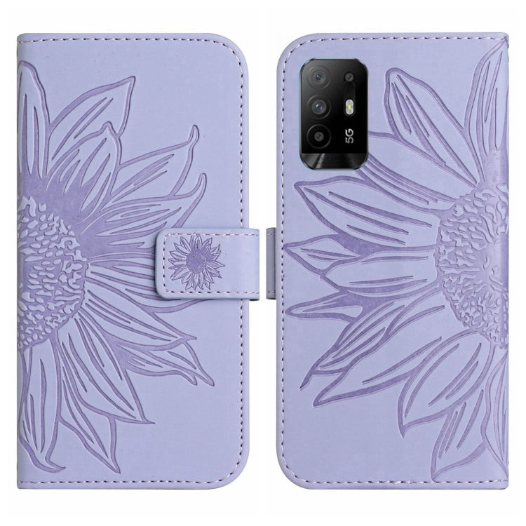 For OPPO Reno5 Z/A94 5G/A95 5G Skin Feel Sun Flower Pattern Flip Leather Phone Case with Lanyard