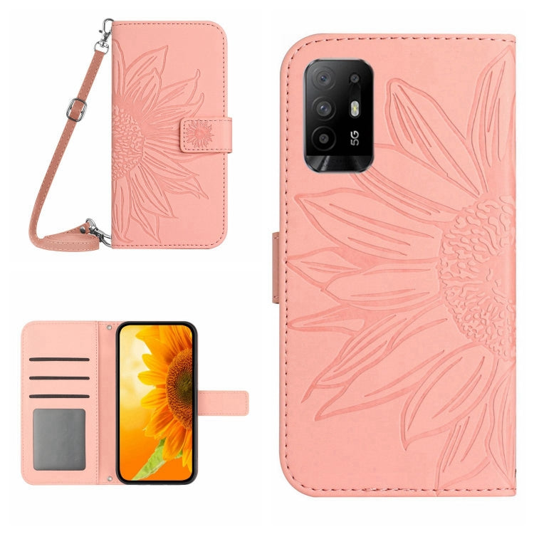 For OPPO Reno5 Z/A94 5G/A95 5G Skin Feel Sun Flower Pattern Flip Leather Phone Case with Lanyard