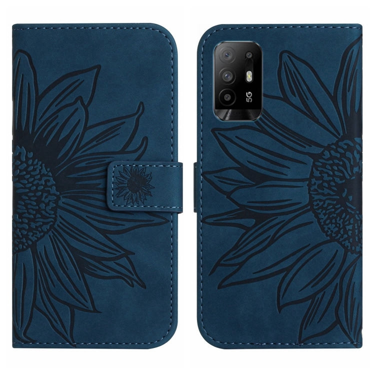 For OPPO Reno5 Z/A94 5G/A95 5G Skin Feel Sun Flower Pattern Flip Leather Phone Case with Lanyard