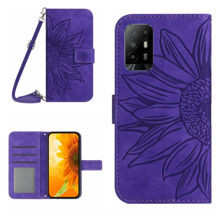 For OPPO Reno5 Z/A94 5G/A95 5G Skin Feel Sun Flower Pattern Flip Leather Phone Case with Lanyard