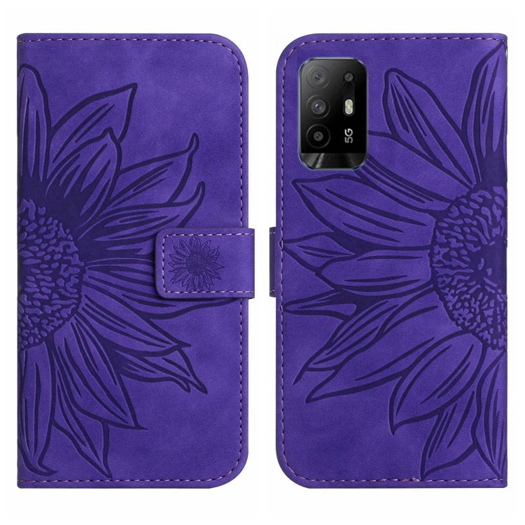 For OPPO Reno5 Z/A94 5G/A95 5G Skin Feel Sun Flower Pattern Flip Leather Phone Case with Lanyard